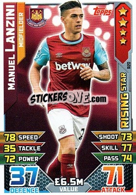 Sticker Manuel Lanzini - English Premier League 2015-2016. Match Attax Extra n. R20 - Topps