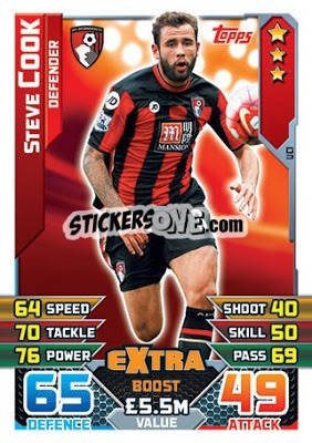 Sticker Steve Cook  -  Extra Boost - English Premier League 2015-2016. Match Attax Extra - Topps