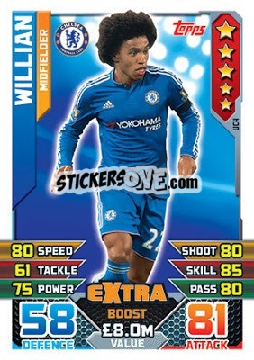 Sticker Willian  -  Extra Boost - English Premier League 2015-2016. Match Attax Extra n. UC4 - Topps
