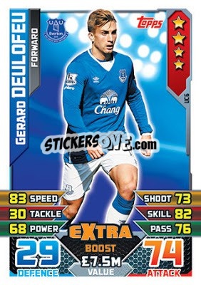 Sticker Gerard Deulofeu  -  Extra Boost - English Premier League 2015-2016. Match Attax Extra n. UC6 - Topps