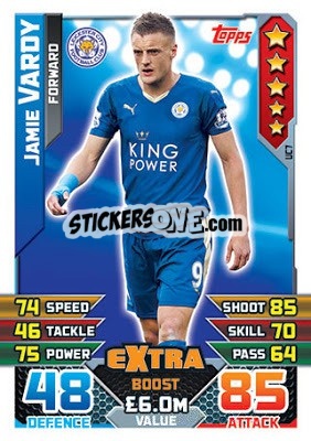 Sticker Jamie Vardy  -  Extra Boost - English Premier League 2015-2016. Match Attax Extra - Topps