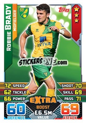 Sticker Robbie Brady  -  Extra Boost - English Premier League 2015-2016. Match Attax Extra n. UC12 - Topps