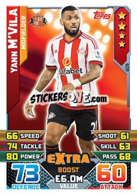 Sticker Yann M'Vila  -  Extra Boost - English Premier League 2015-2016. Match Attax Extra n. UC15 - Topps