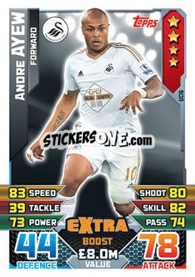 Sticker Andre Ayew  -  Extra Boost - English Premier League 2015-2016. Match Attax Extra n. UC16 - Topps
