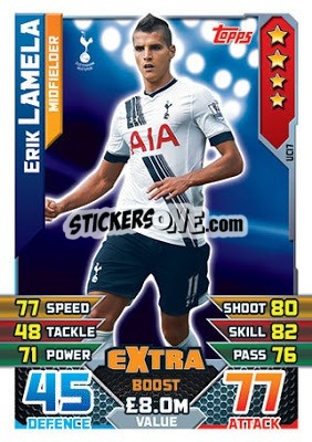 Sticker Erik Lamela  -  Extra Boost - English Premier League 2015-2016. Match Attax Extra n. UC17 - Topps