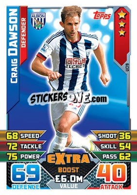 Sticker Craig Dawson  /  Extra Boost - English Premier League 2015-2016. Match Attax Extra n. UC19 - Topps