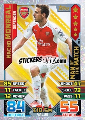 Cromo Nacho Monreal - English Premier League 2015-2016. Match Attax Extra - Topps