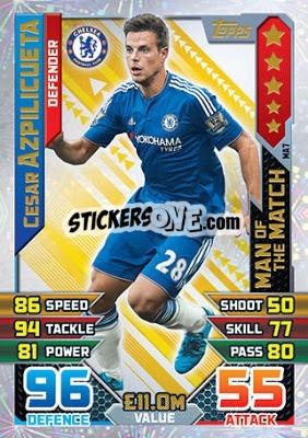 Sticker Cesar Azpilicueta - English Premier League 2015-2016. Match Attax Extra n. MA7 - Topps