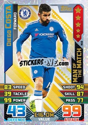 Sticker Diego Costa - English Premier League 2015-2016. Match Attax Extra n. MA8 - Topps