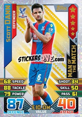 Sticker Scott Dann - English Premier League 2015-2016. Match Attax Extra - Topps