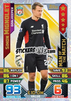 Sticker Simon Mignolet - English Premier League 2015-2016. Match Attax Extra n. MA15 - Topps