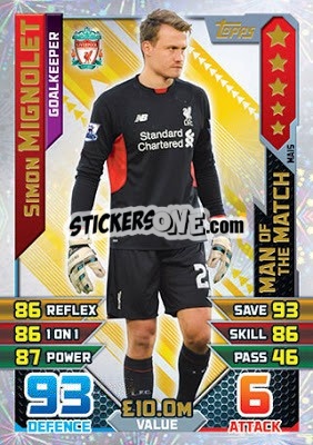 Cromo Simon Mignolet - English Premier League 2015-2016. Match Attax Extra - Topps