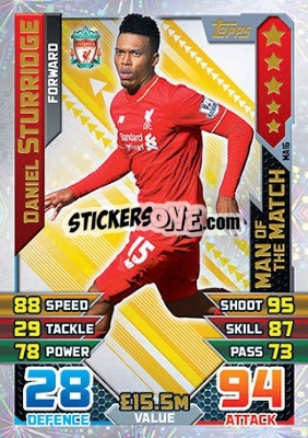Sticker Daniel Sturridge - English Premier League 2015-2016. Match Attax Extra n. MA16 - Topps