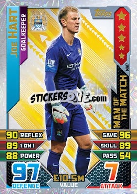 Sticker Joe Hart - English Premier League 2015-2016. Match Attax Extra n. MA17 - Topps