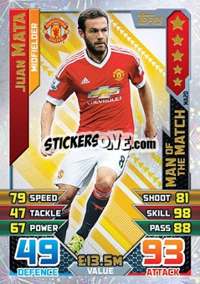 Sticker Juan Mata - English Premier League 2015-2016. Match Attax Extra n. MA20 - Topps