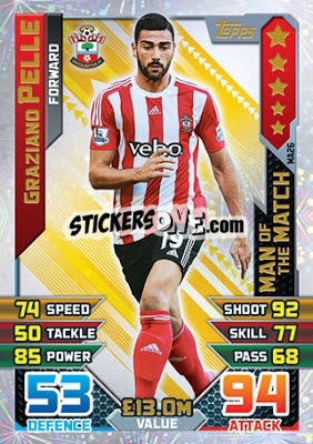 Sticker Graziano Pelle - English Premier League 2015-2016. Match Attax Extra n. MA26 - Topps