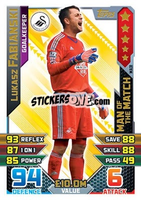 Sticker Lukasz Fabianski - English Premier League 2015-2016. Match Attax Extra n. MA31 - Topps
