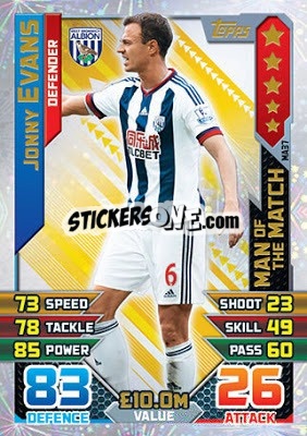 Sticker Jonny Evans - English Premier League 2015-2016. Match Attax Extra n. MA37 - Topps