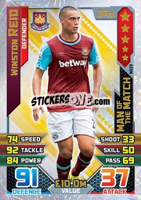 Sticker Winston Reid - English Premier League 2015-2016. Match Attax Extra n. MA39 - Topps