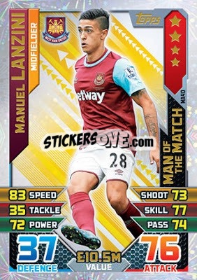 Sticker Manuel Lanzini - English Premier League 2015-2016. Match Attax Extra n. MA40 - Topps