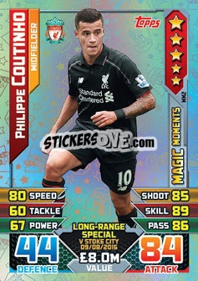 Sticker Philippe Coutinho - English Premier League 2015-2016. Match Attax Extra - Topps