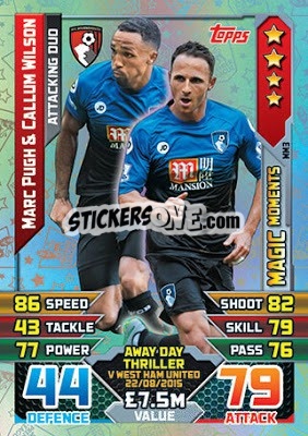 Cromo Marc Pugh / Callum Wilson - English Premier League 2015-2016. Match Attax Extra - Topps