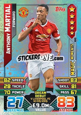 Sticker Anthony Martial - English Premier League 2015-2016. Match Attax Extra - Topps