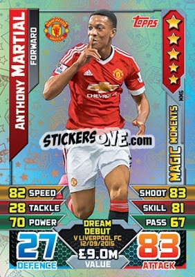 Sticker Anthony Martial - English Premier League 2015-2016. Match Attax Extra n. MM6 - Topps