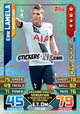Sticker Erik Lamela - English Premier League 2015-2016. Match Attax Extra - Topps