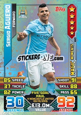 Sticker Sergio Aguero - English Premier League 2015-2016. Match Attax Extra n. MM9 - Topps