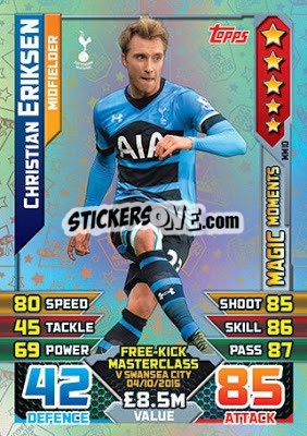 Sticker Christian Eriksen - English Premier League 2015-2016. Match Attax Extra n. MM10 - Topps