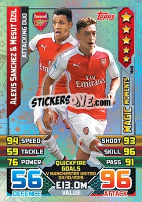 Sticker Alexis Sanchez / Mesut Ozil - English Premier League 2015-2016. Match Attax Extra - Topps