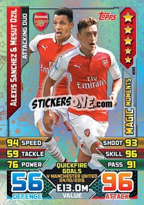Sticker Alexis Sanchez / Mesut Ozil - English Premier League 2015-2016. Match Attax Extra n. MM11 - Topps
