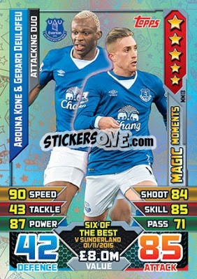 Sticker Arouna Kone / Gerard Deulofeu - English Premier League 2015-2016. Match Attax Extra n. MM13 - Topps