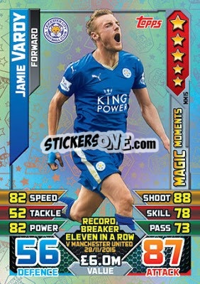 Sticker Jamie Vardy - English Premier League 2015-2016. Match Attax Extra - Topps