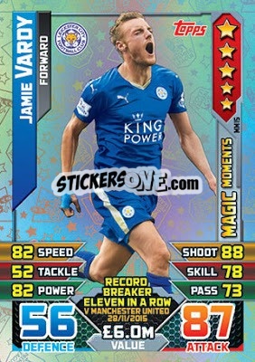 Sticker Jamie Vardy - English Premier League 2015-2016. Match Attax Extra n. MM15 - Topps