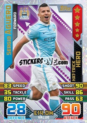 Sticker Sergio Aguero - English Premier League 2015-2016. Match Attax Extra n. HH6 - Topps