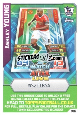 Sticker Ashley Young - English Premier League 2015-2016. Match Attax Extra n. P16 - Topps
