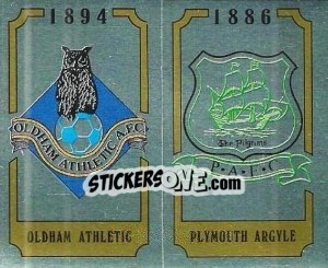 Cromo Oldham Athletic Badge / Plymouth Argyle Badge - UK Football 1987-1988 - Panini