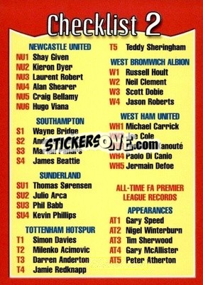 Sticker Checklist 2 - Premier Gold 2002-2003 n. CL2 - Topps