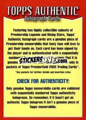 Sticker Topps Authentic Autograph Cards - Premier Gold 2002-2003 - Topps