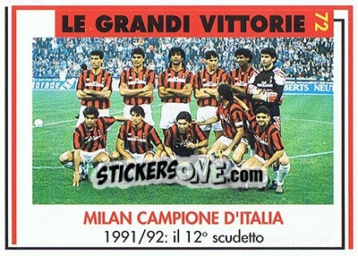 Figurina Milan Campione D'Italia 1991/92 - Milan 1992-1993 - Masters Cards