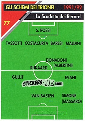Sticker Lo scudetto dei Record 1991/92 - Milan 1992-1993 - Masters Cards