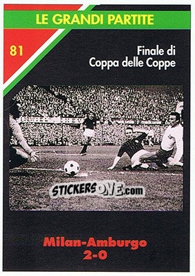 Sticker Milan-Hamburger 2-0  23.05.1968 - Milan 1992-1993 n. 81 - Masters Cards