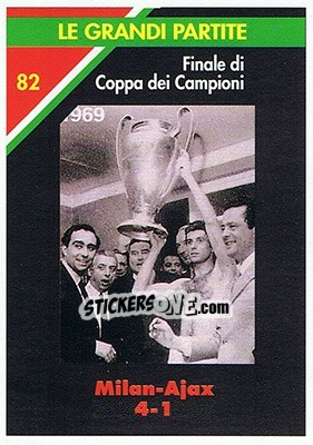 Sticker Milan-Ajax 4-1  28.05.1969 - Milan 1992-1993 n. 82 - Masters Cards