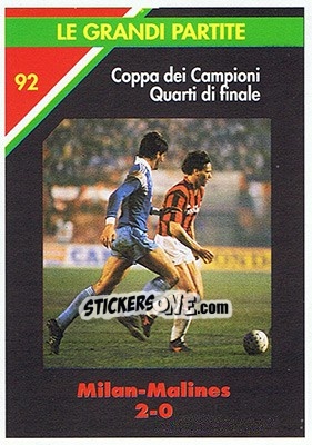 Sticker Milan-Malines(K.V.Mechelen) 2-0  21.03.1990 - Milan 1992-1993 - Masters Cards