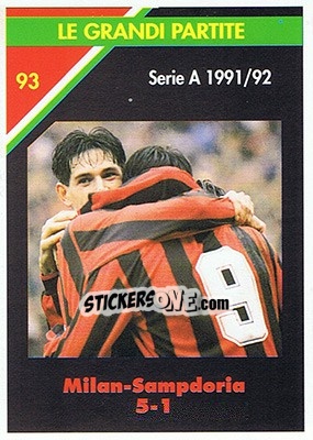 Sticker Milan-Sampdoria 5-1  05.04.1992 - Milan 1992-1993 - Masters Cards