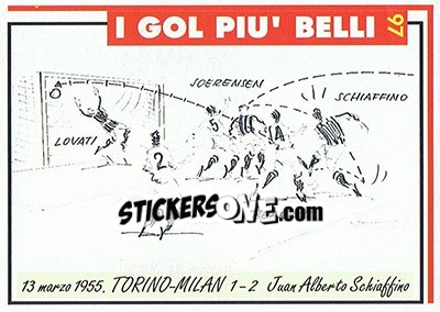 Sticker Torino-Milan 1-2  (1955; Schiaffino) - Milan 1992-1993 n. 97 - Masters Cards