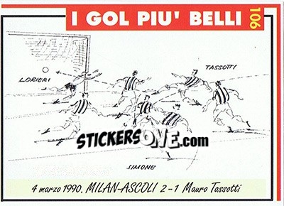 Sticker Milan-Ascoli 2-1  (1990; Tassotti) - Milan 1992-1993 n. 106 - Masters Cards