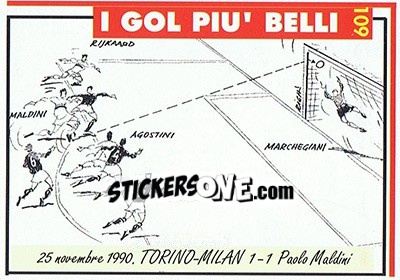 Sticker Torino-Milan 1-1  (1990; Maldini) - Milan 1992-1993 n. 109 - Masters Cards